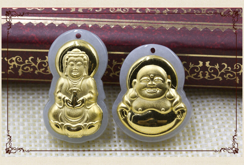 Gold inlaid jade pendant