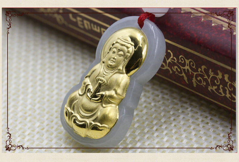 Gold inlaid jade pendant