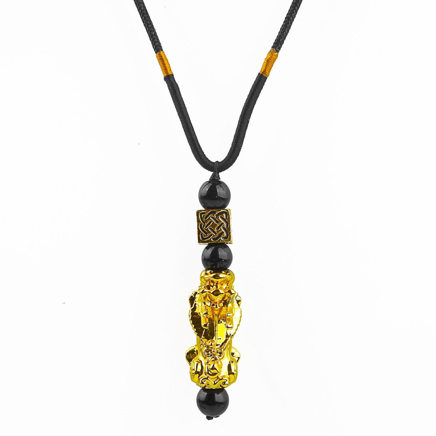 Imitation 24K Gold Necklace Obsidian Bead Chain