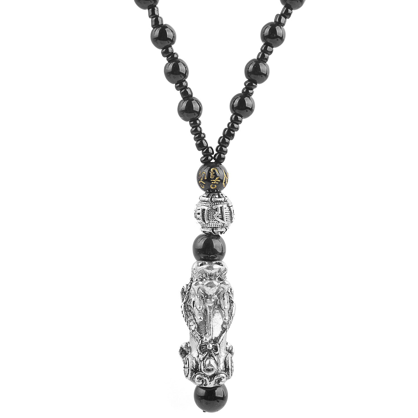 Imitation 24K Gold Necklace Obsidian Bead Chain