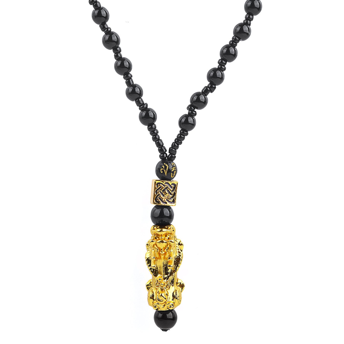 Imitation 24K Gold Necklace Obsidian Bead Chain