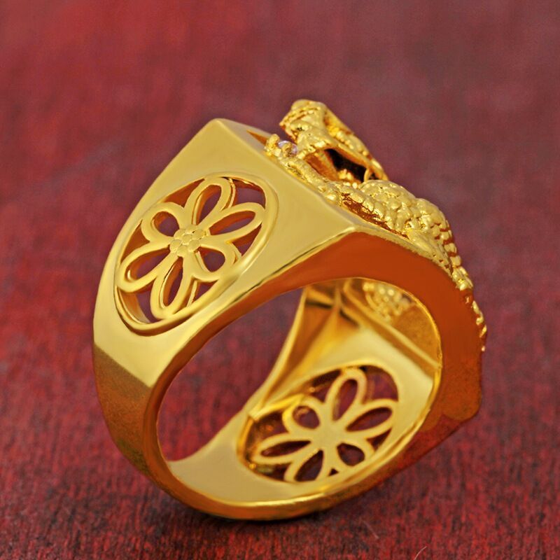 Aventurine Gold Pure Copper Gold Plated Hollow Dragon Ring For Men